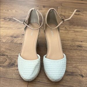 Maurices Cream Wedge Espadrilles with Ankle Strap